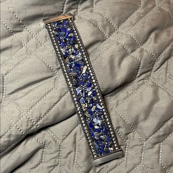 Magnetic Clasp High-Grade Leather Crystal Stones Bracelet lapis lazuli